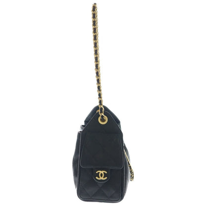 Chanel 25 Mini Caviar Leather Chain Shoulder Bag Gold Black Plate — view 3