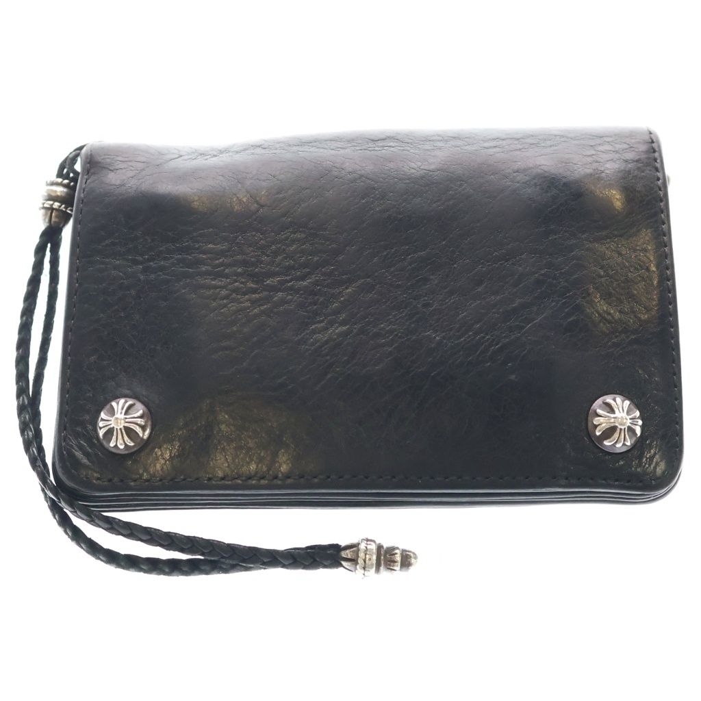 Chrome Hearts Strap Cross Ball Button Leather Wallet Black