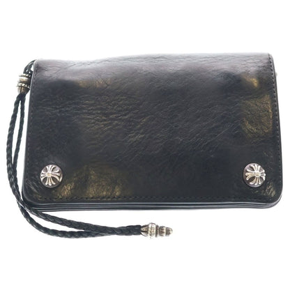 Chrome Hearts Strap Cross Ball Button Leather Wallet Black