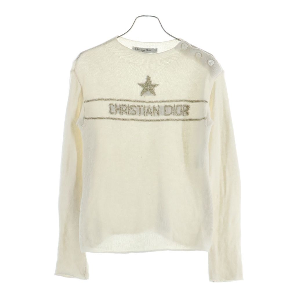 Dior Cashmere Logo Embroidery Bottle Neck Long Sleeve Knit Sweater Ivory