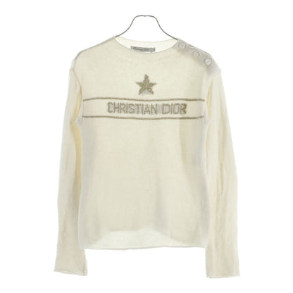 Dior Cashmere Logo Embroidery Bottle Neck Long Sleeve Knit Sweater Ivory