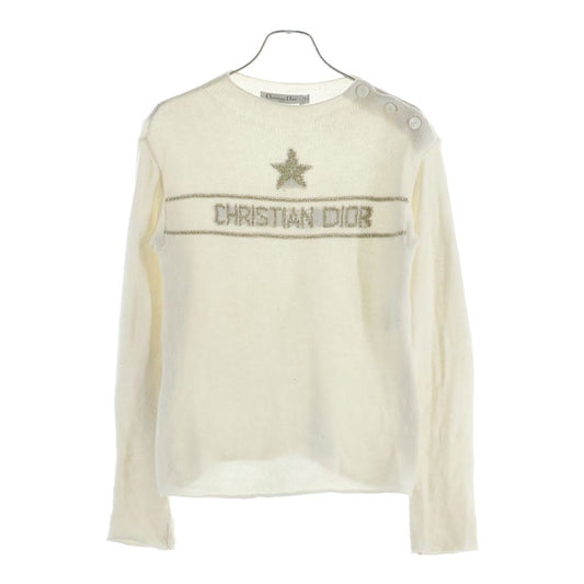Dior Cashmere Logo Embroidery Bottle Neck Long Sleeve Knit Sweater Ivory