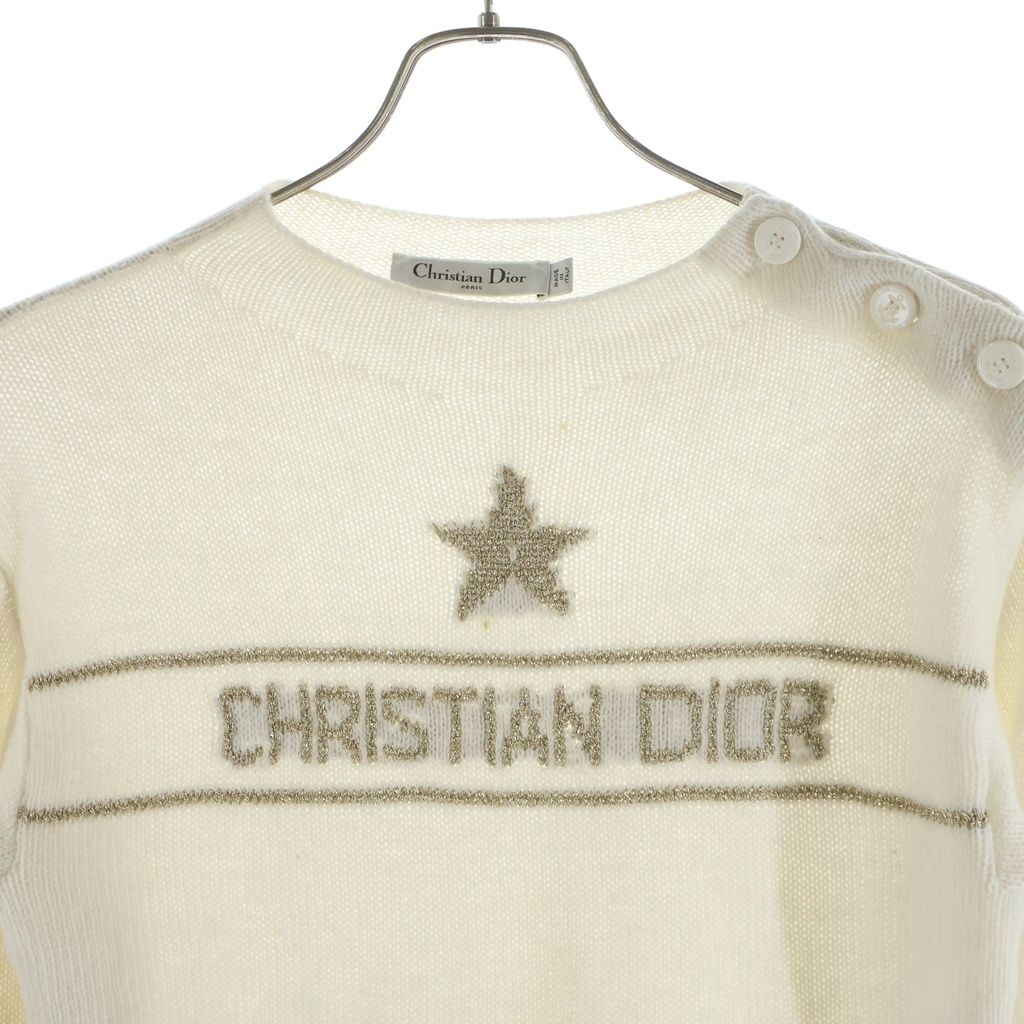 Dior Cashmere Logo Embroidery Bottle Neck Long Sleeve Knit Sweater Ivory — view 3