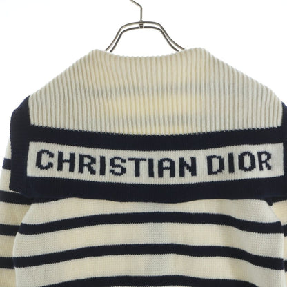 Dior Border All Over Cashmere Blend Sera Color Knit Cardigan Navy White — view 4