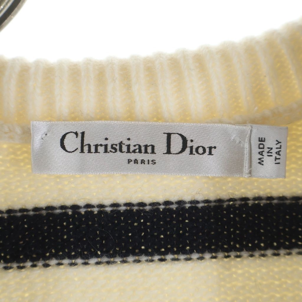 Dior Border All Over Cashmere Blend Sera Color Knit Cardigan Navy White — view 7
