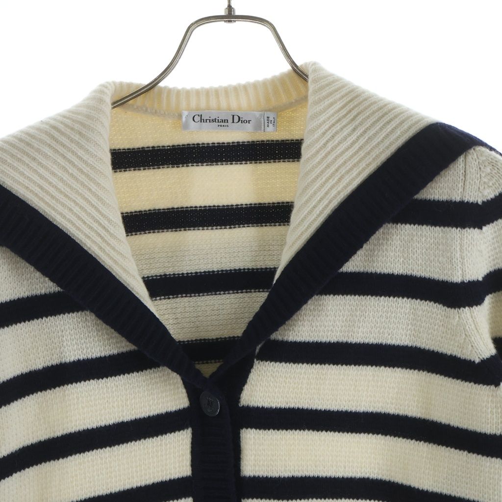 Dior Border All Over Cashmere Blend Sera Color Knit Cardigan Navy White — view 3