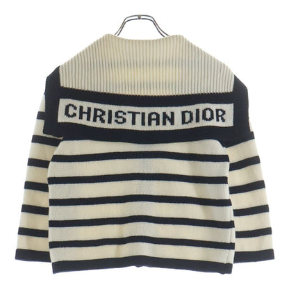 Dior Border All Over Cashmere Blend Sera Color Knit Cardigan Navy White