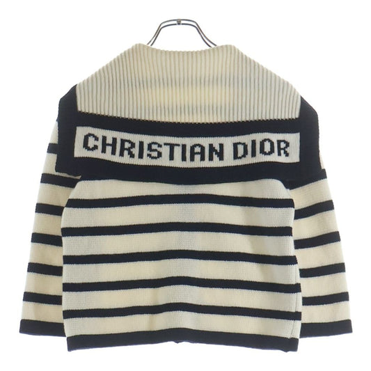 Dior Border All Over Cashmere Blend Sera Color Knit Cardigan Navy White