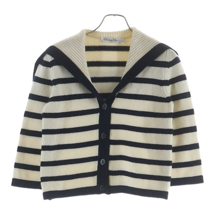 Dior Border All Over Cashmere Blend Sera Color Knit Cardigan Navy White — view 2