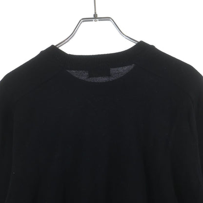 Celine Triomphe Logo Embroidery Crew Neck Wool Long Sleeve Knit Sweater Black — view 4