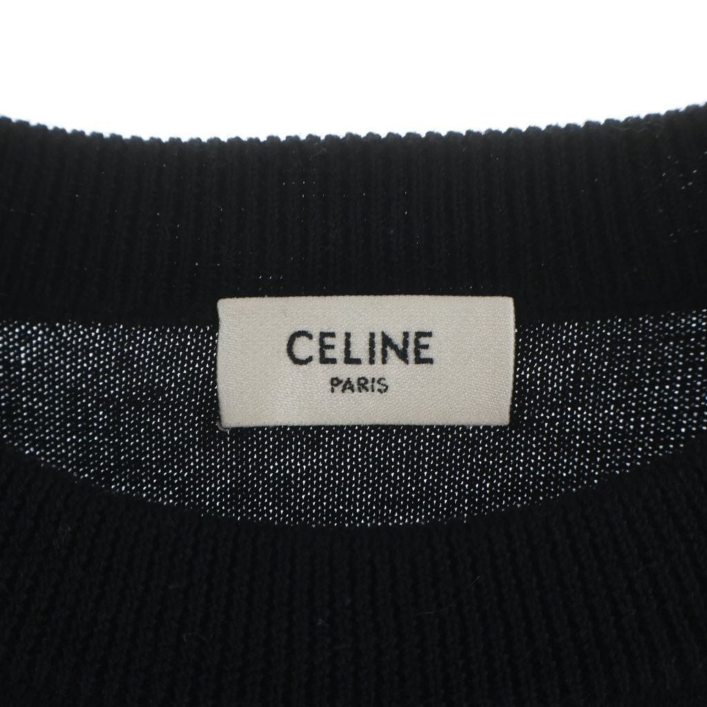 Celine Triomphe Logo Embroidery Crew Neck Wool Long Sleeve Knit Sweater Black — view 7