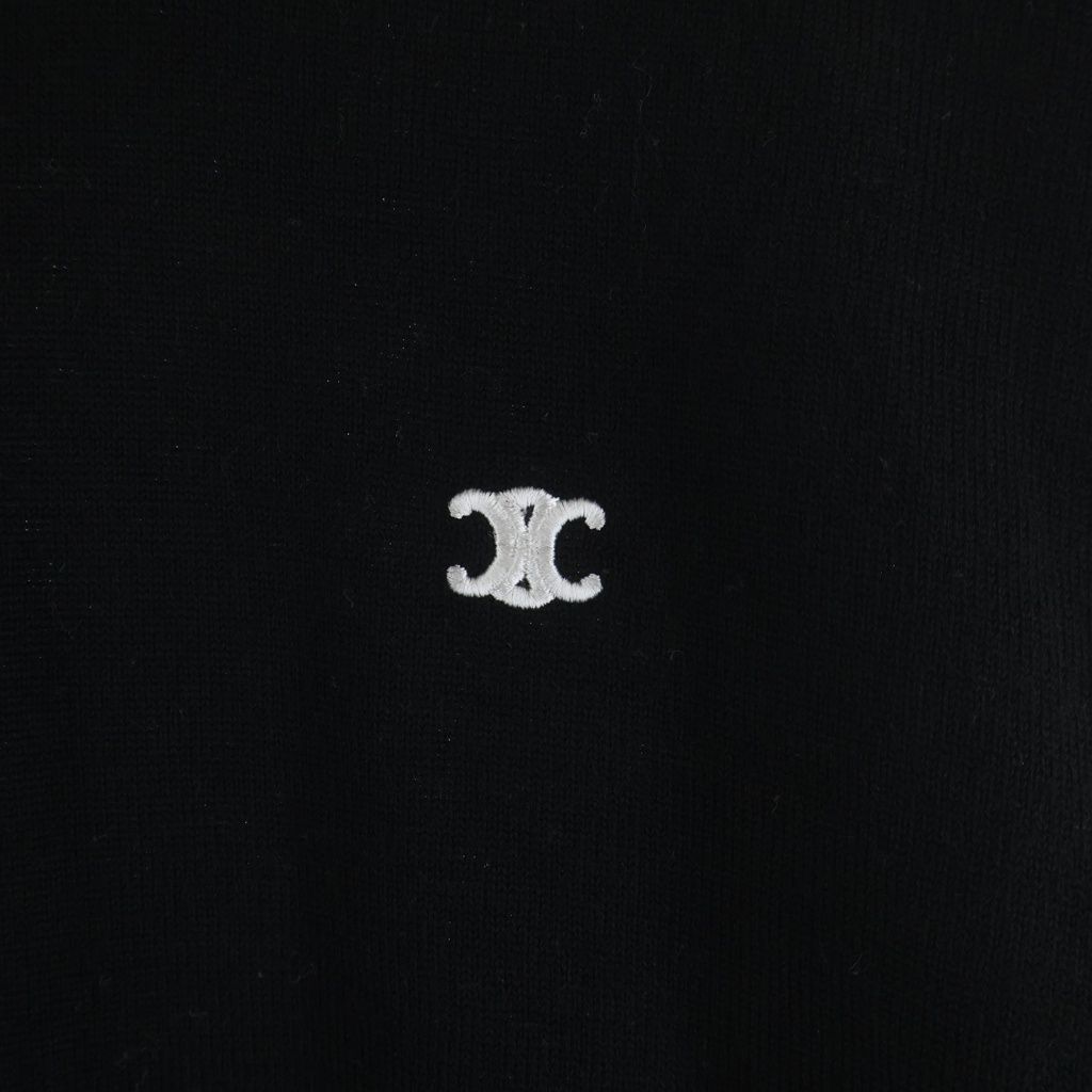 Celine Triomphe Logo Embroidery Crew Neck Wool Long Sleeve Knit Sweater Black — view 5