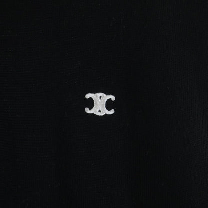 Celine Triomphe Logo Embroidery Crew Neck Wool Long Sleeve Knit Sweater Black — view 5