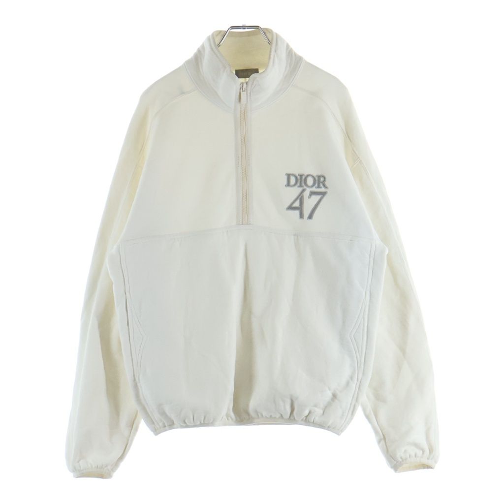 Dior Homme Logo Embroidery Stand Collar Half Zip Pullover Sweatshirt White