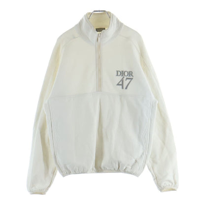 Dior Homme Logo Embroidery Stand Collar Half Zip Pullover Sweatshirt White