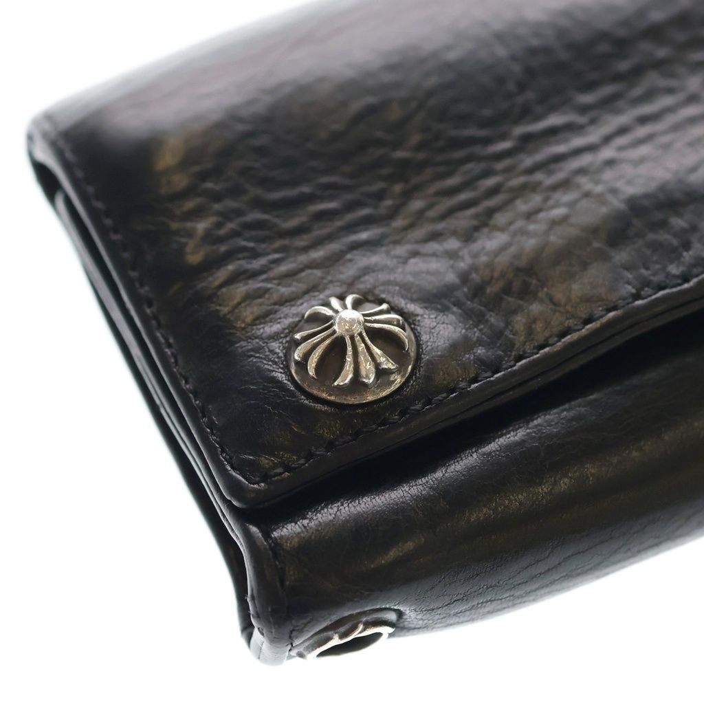 Chrome Hearts 3 Fold Cross Ball Button Leather Wallet Black — view 5