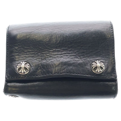 Chrome Hearts 3 Fold Cross Ball Button Leather Wallet Black