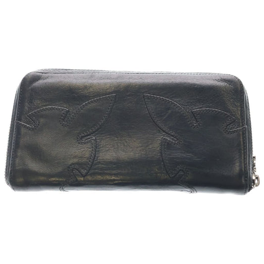 Chrome Hearts Rec Zip Double Flair Round Zip Leather Wallet Black