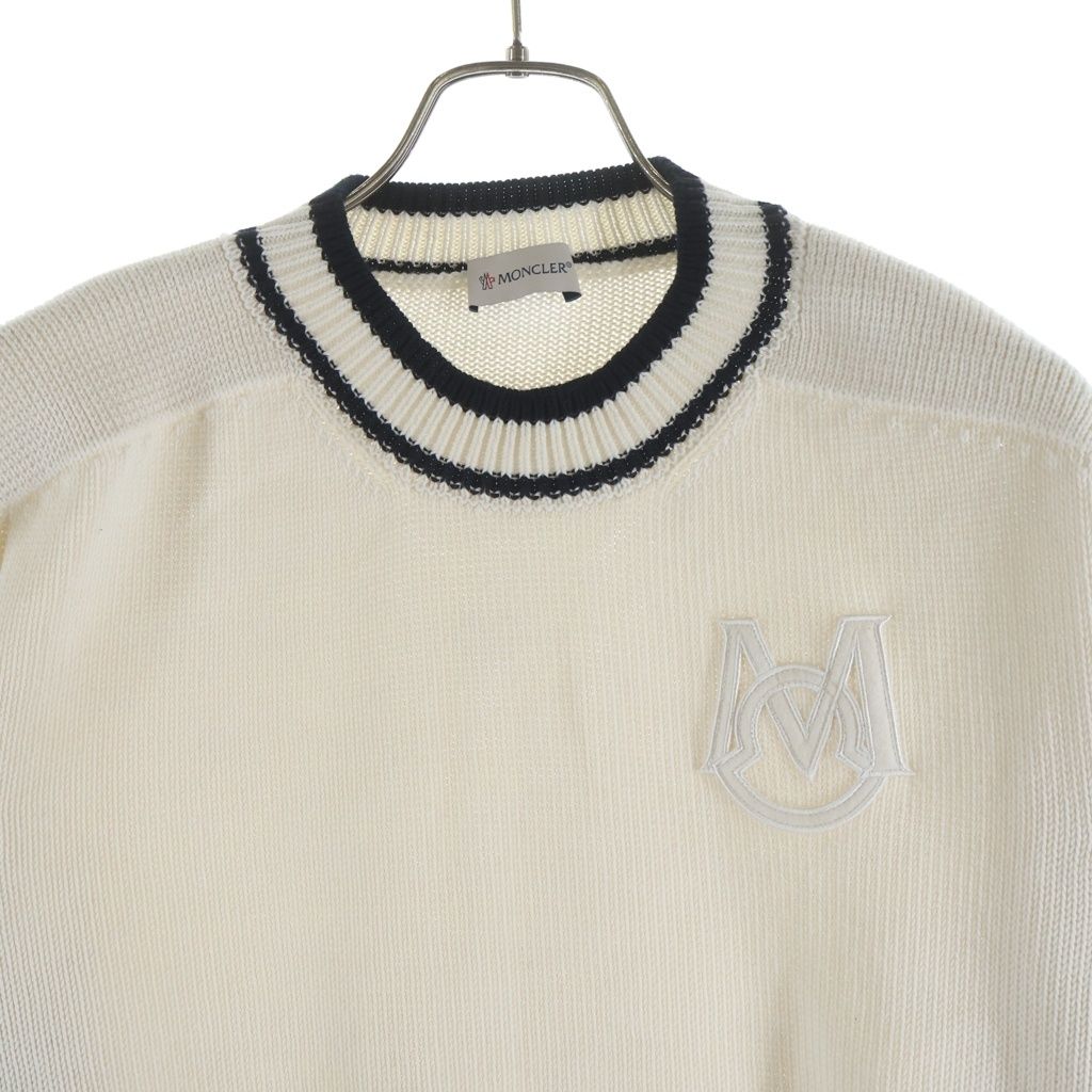 Moncler Monogram Patch Cotton Knit Sweater White — view 3
