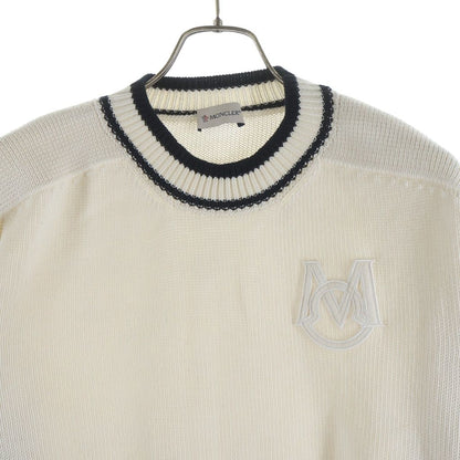 Moncler Monogram Patch Cotton Knit Sweater White — view 3