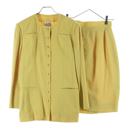 Hermes Colorless Jacket Skirt Set Yellow Wool 40