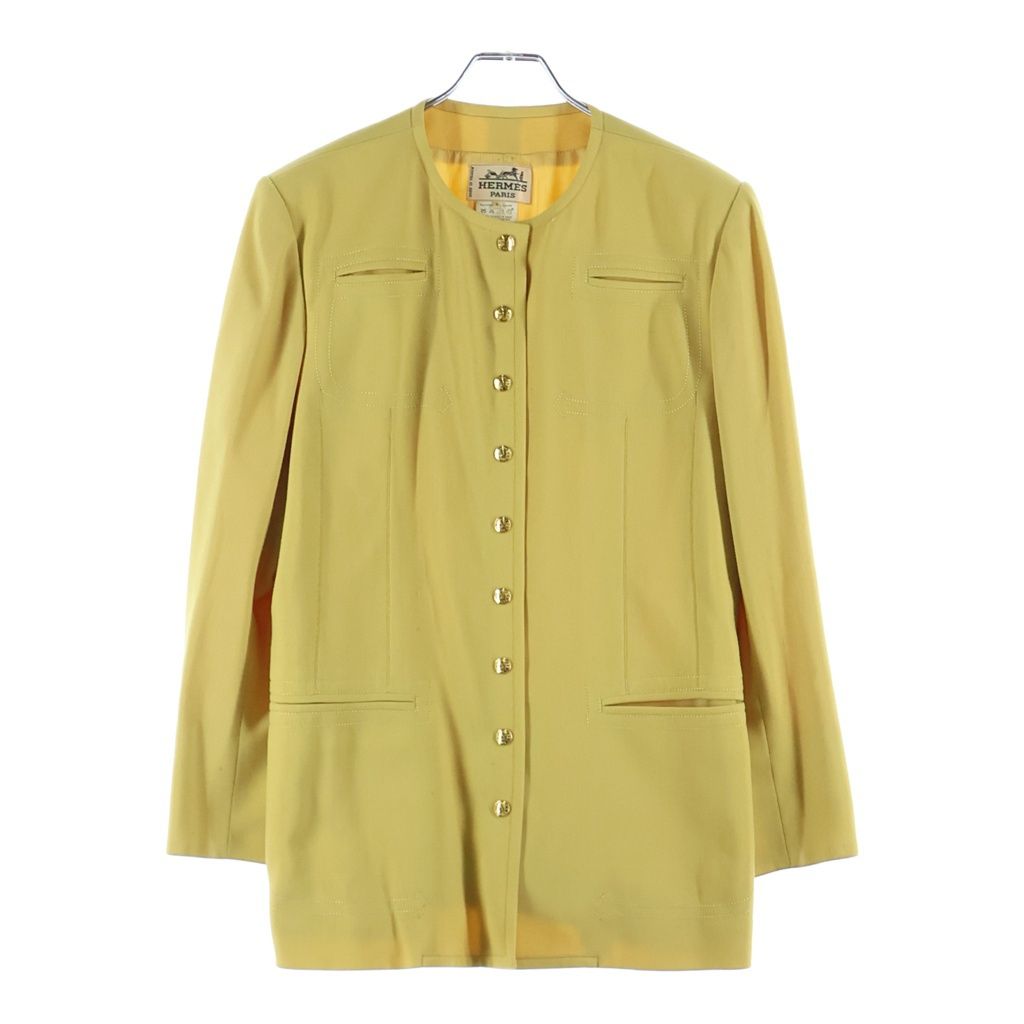 Hermes Colorless Jacket Skirt Set Yellow Wool 40 — view 2