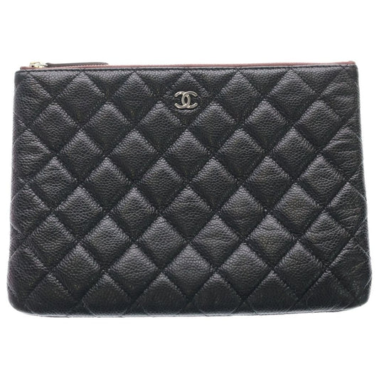 Chanel Quilted Clutch Caviar Leather Black