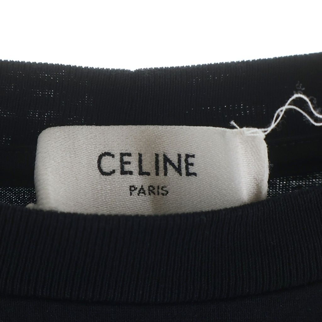 Celine Triomphe Logo Print Crew Neck Short Sleeve T-Shirt Black — view 7