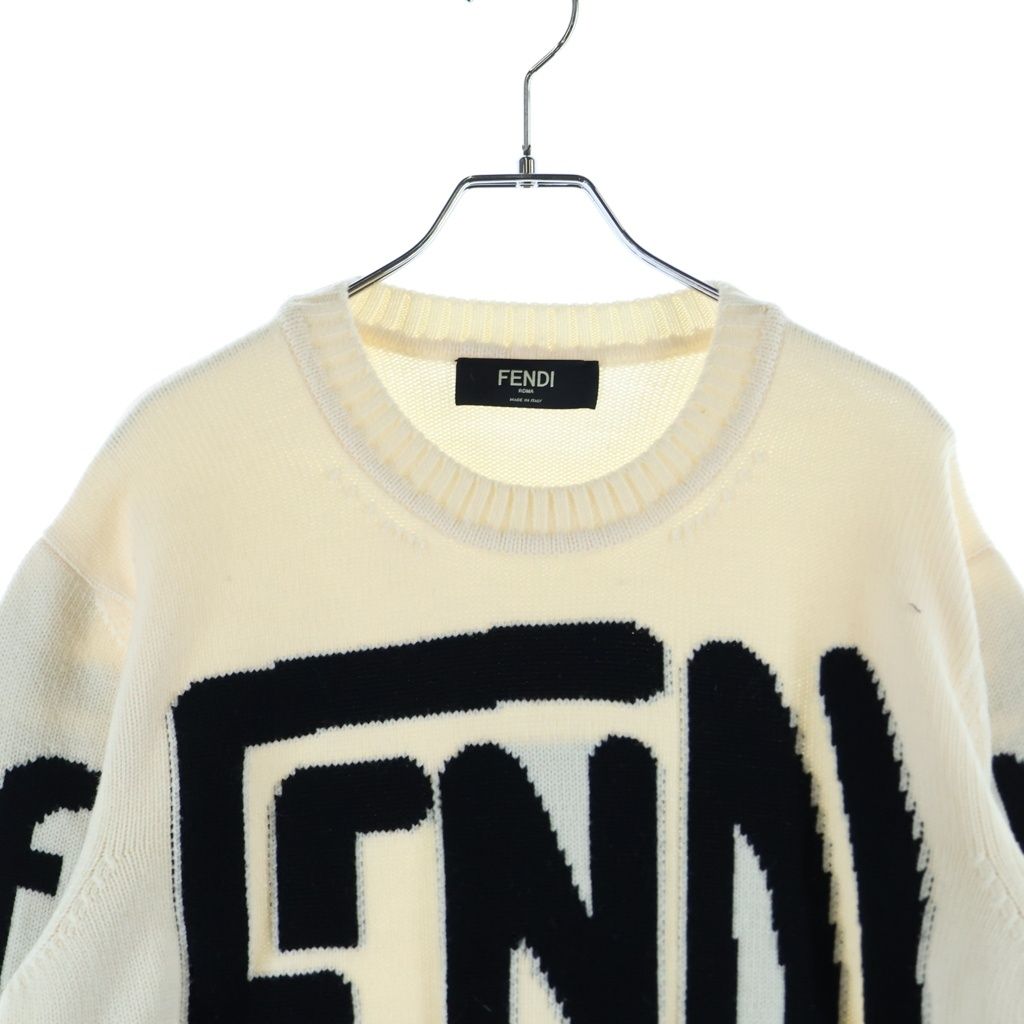 Fendi Big Logo Crew Neck Pullover Knit Sweater White — view 3