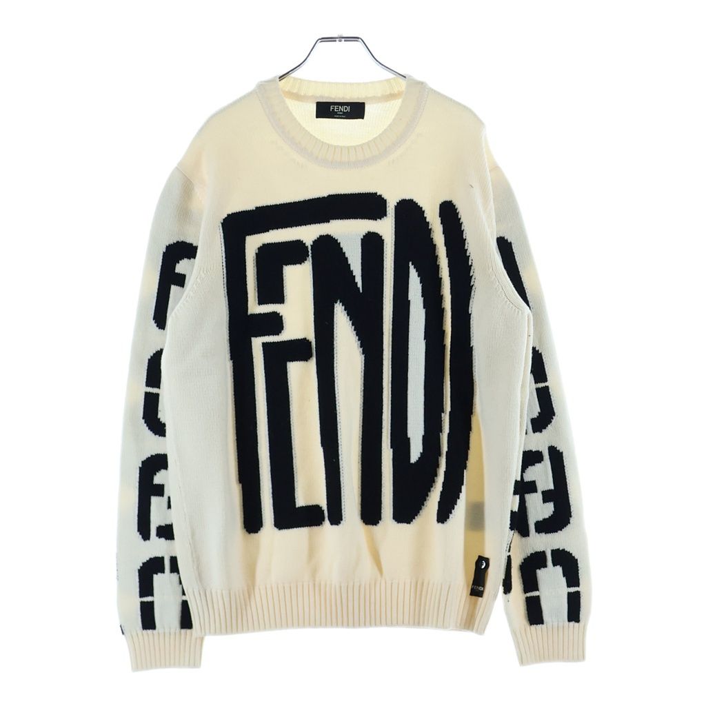 Fendi Big Logo Crew Neck Pullover Knit Sweater White