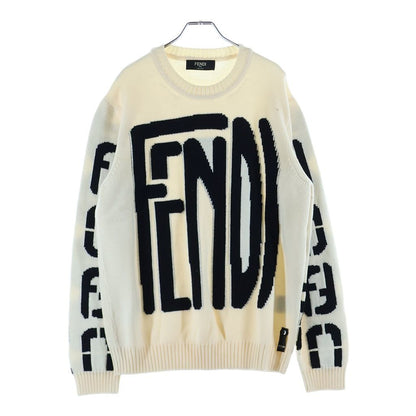 Fendi Big Logo Crew Neck Pullover Knit Sweater White