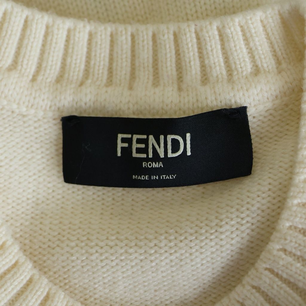 Fendi Big Logo Crew Neck Pullover Knit Sweater White — view 7