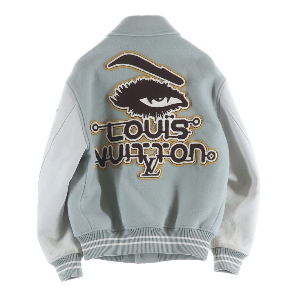 Louis Vuitton Varsity Leather Jacket Epi Wool Gray 46