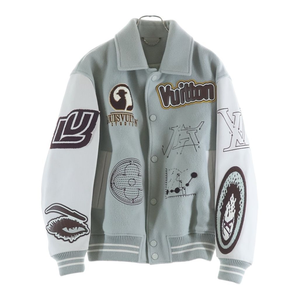 Louis Vuitton Varsity Leather Jacket Epi Wool Gray 46 — view 2