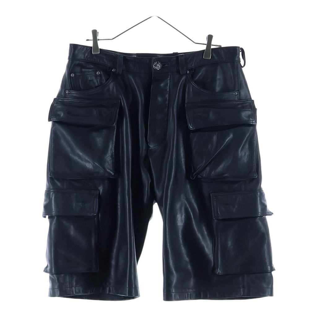 Chrome Hearts Fatigue Lthr Leather Crossball Button Cargo Shorts Black Silver