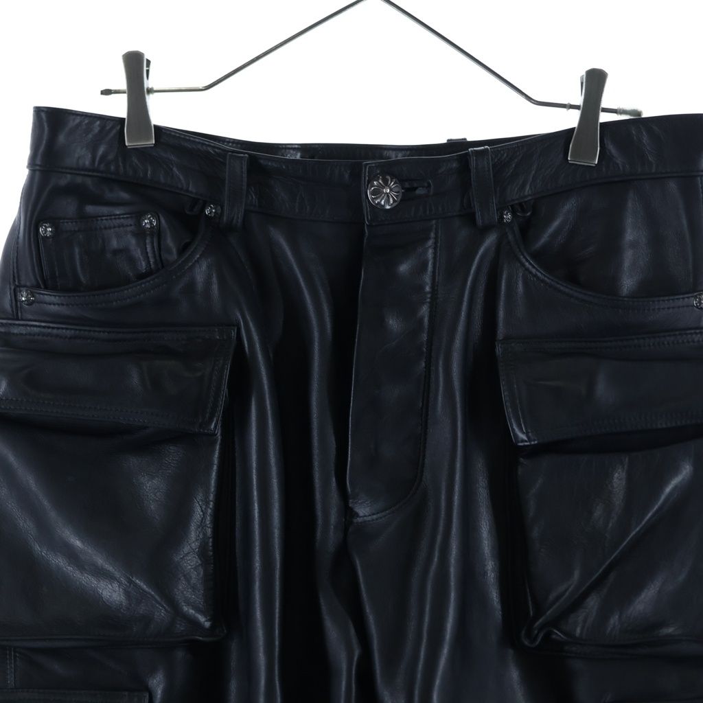 Chrome Hearts Fatigue Lthr Leather Crossball Button Cargo Shorts Black Silver — view 3