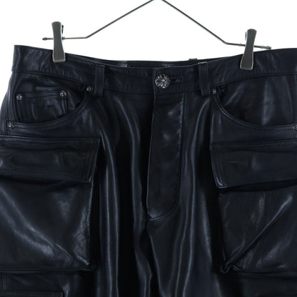 Chrome Hearts Fatigue Lthr Leather Crossball Button Cargo Shorts Black Silver — view 3