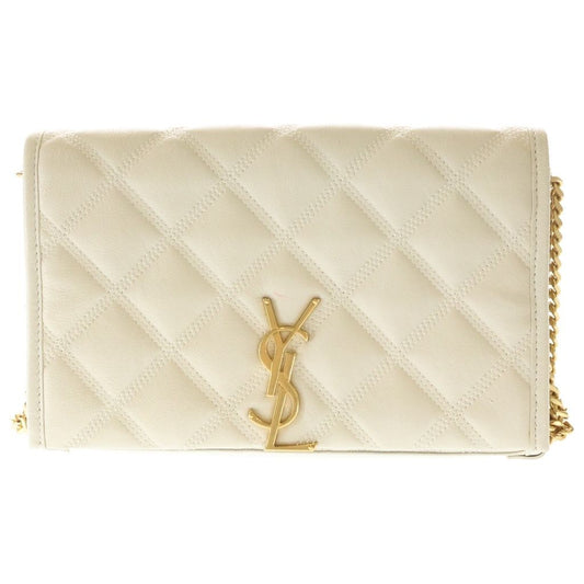 Saint Laurent Paris Becky Quilted Chain Wallet Shoulder Bag Ivory Leather Gold