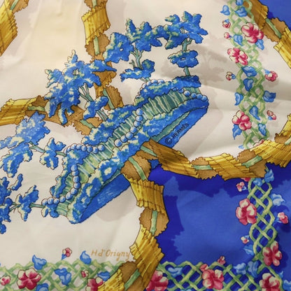 Hermes Carre 90 Botanical Silk Scarf Flower Ribbon Blue White — view 2