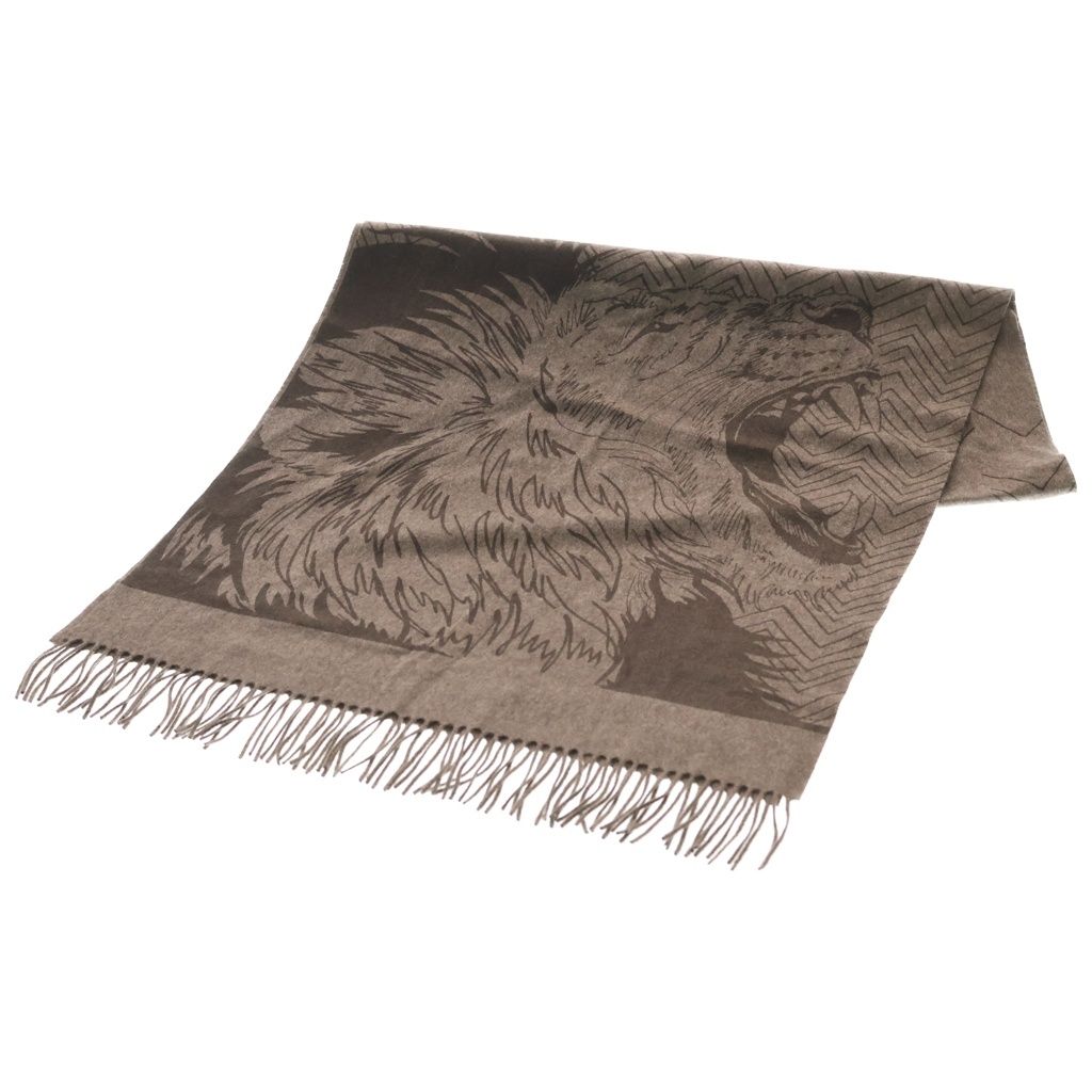 Hermes Scarf Large Shawl Lion Brown Gray Cashmere