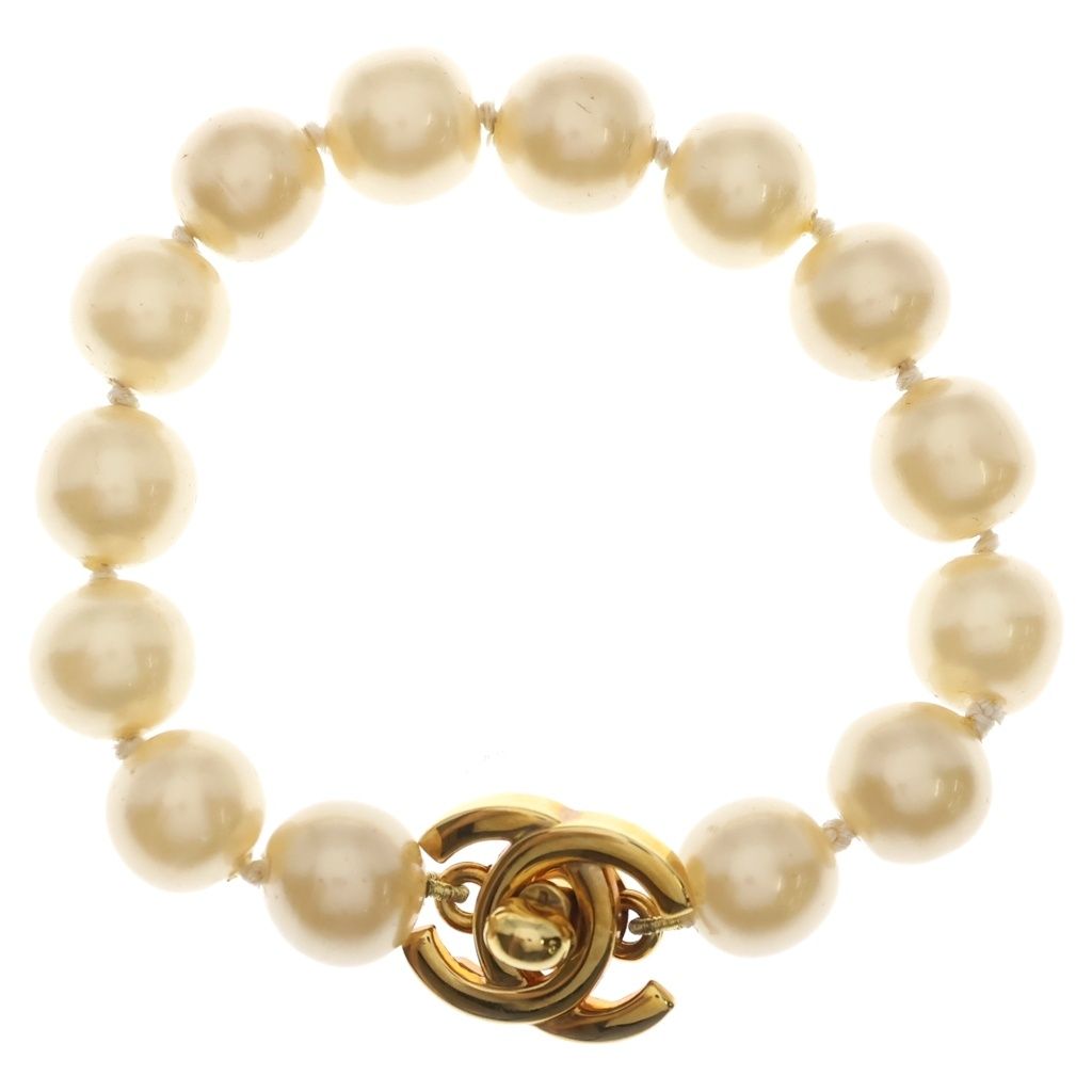Chanel CC Logo Turnlock Pearl Bracelet Ivory Gold