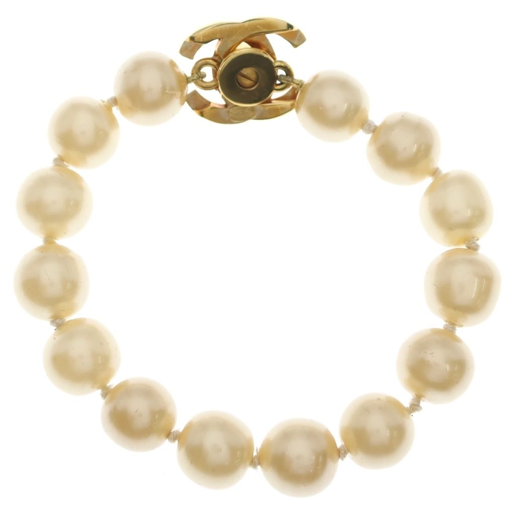 Chanel CC Logo Turnlock Pearl Bracelet Ivory Gold — view 2