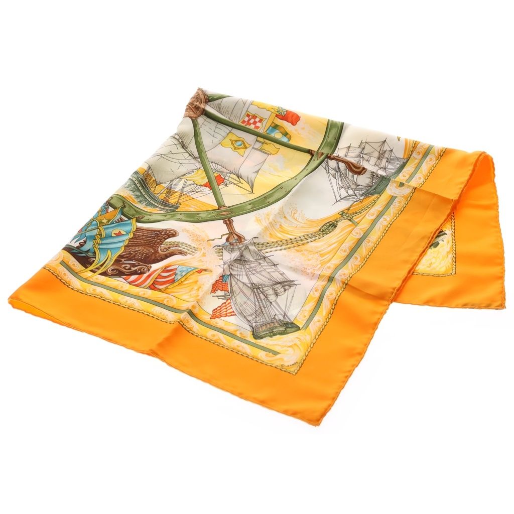 Hermes Carre 90 Vive le Vent Silk Scarf Orange