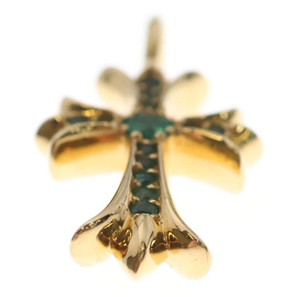 Chrome Hearts 22k Tny Crsf P Emld Tiny Fat Cross Pave Emerald Pendant Top Gold — view 5