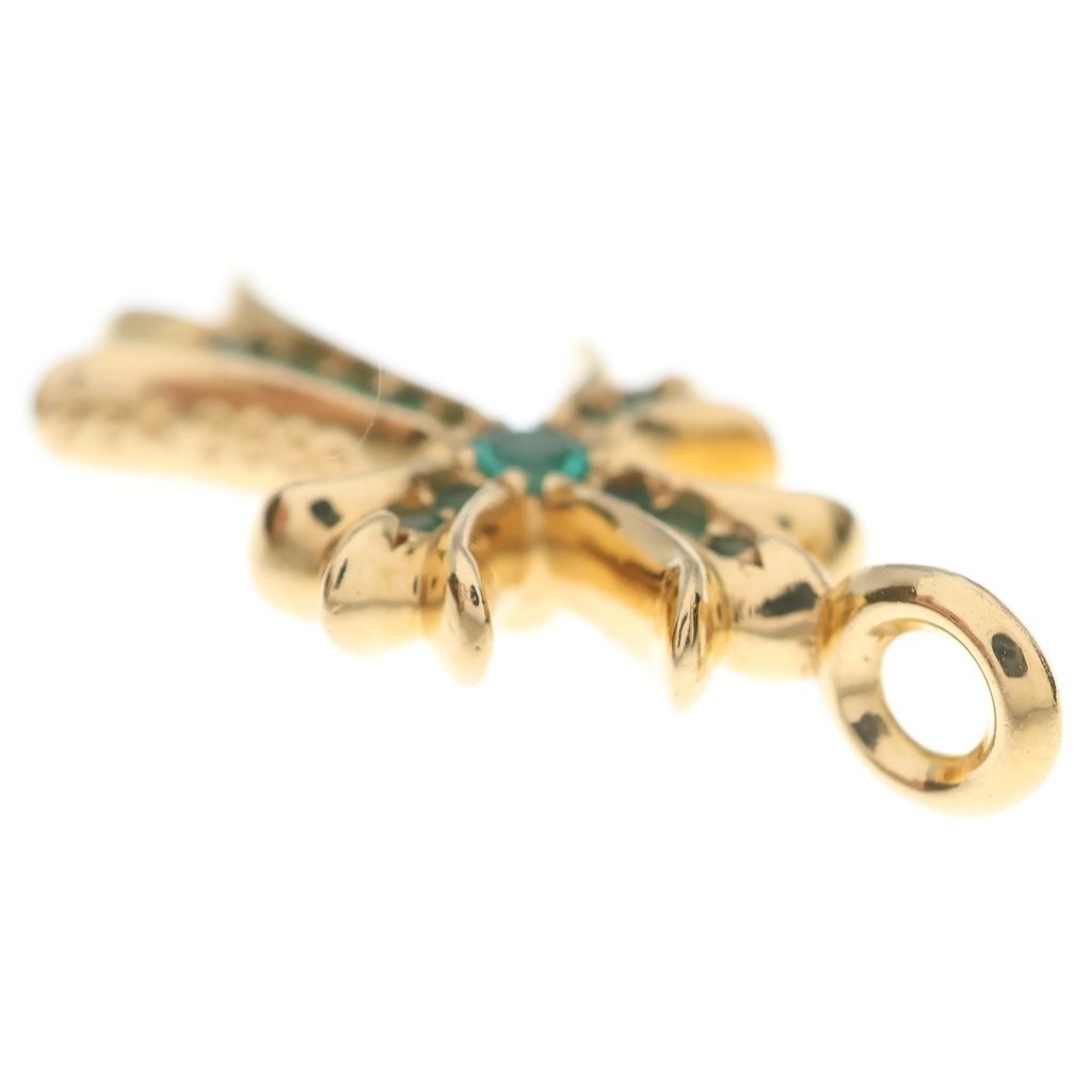 Chrome Hearts 22k Tny Crsf P Emld Tiny Fat Cross Pave Emerald Pendant Top Gold — view 6