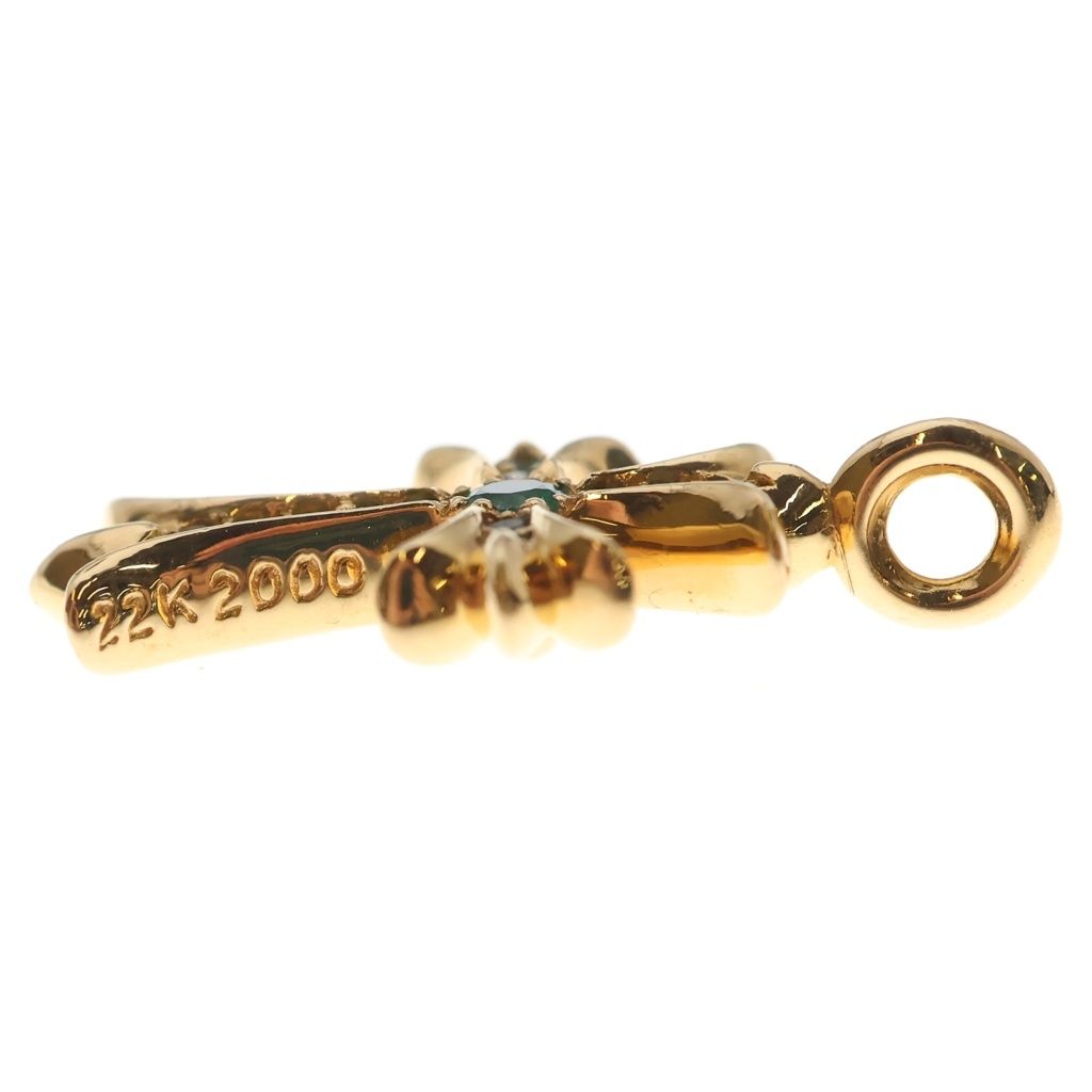 Chrome Hearts 22k Tny Crsf P Emld Tiny Fat Cross Pave Emerald Pendant Top Gold — view 3