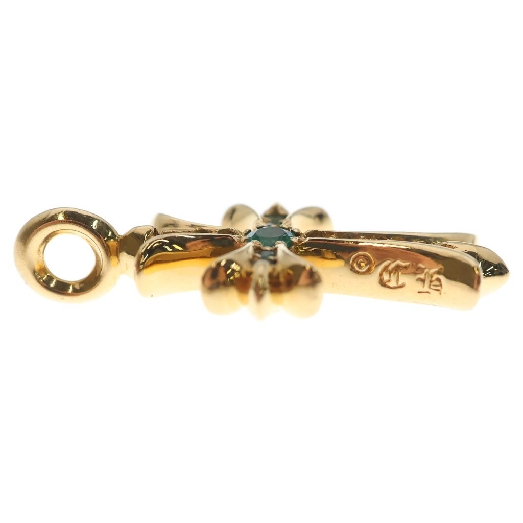 Chrome Hearts 22k Tny Crsf P Emld Tiny Fat Cross Pave Emerald Pendant Top Gold — view 4