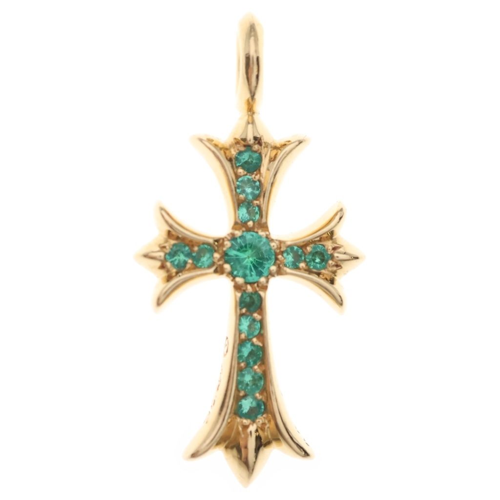 Chrome Hearts 22k Tny Crsf P Emld Tiny Fat Cross Pave Emerald Pendant Top Gold