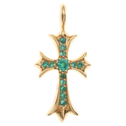 Chrome Hearts 22k Tny Crsf P Emld Tiny Fat Cross Pave Emerald Pendant Top Gold