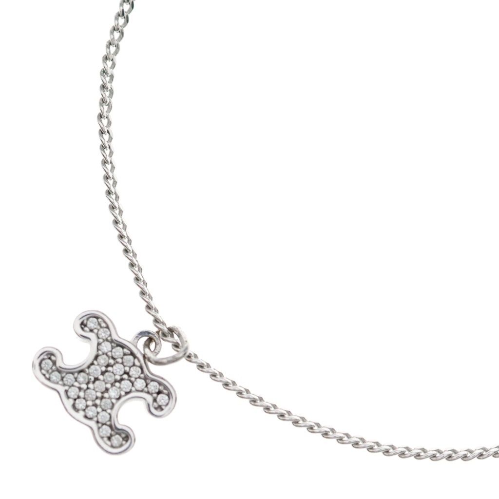 Celine Triomphe Rhinestone Pendant Chain Silver